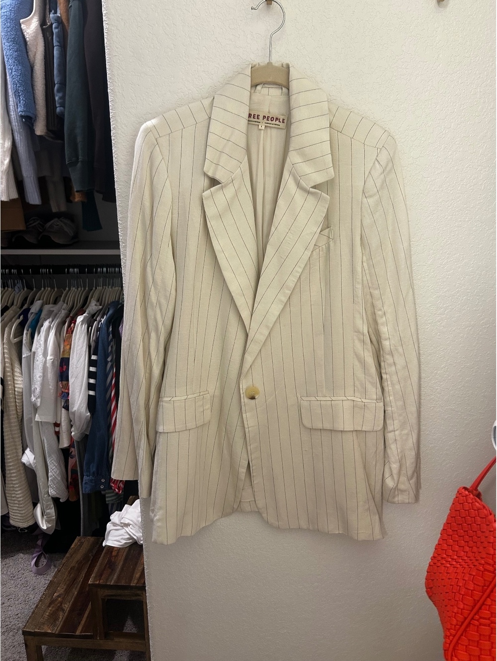 Free People Cream & Black striped blazer